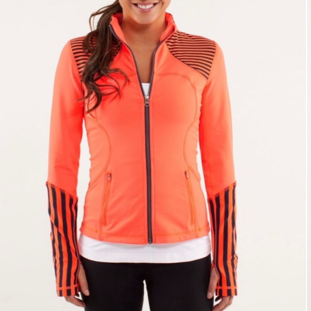 lululemon athletica Coral Orange Zip-Up Jacket with Black Stripe Accents